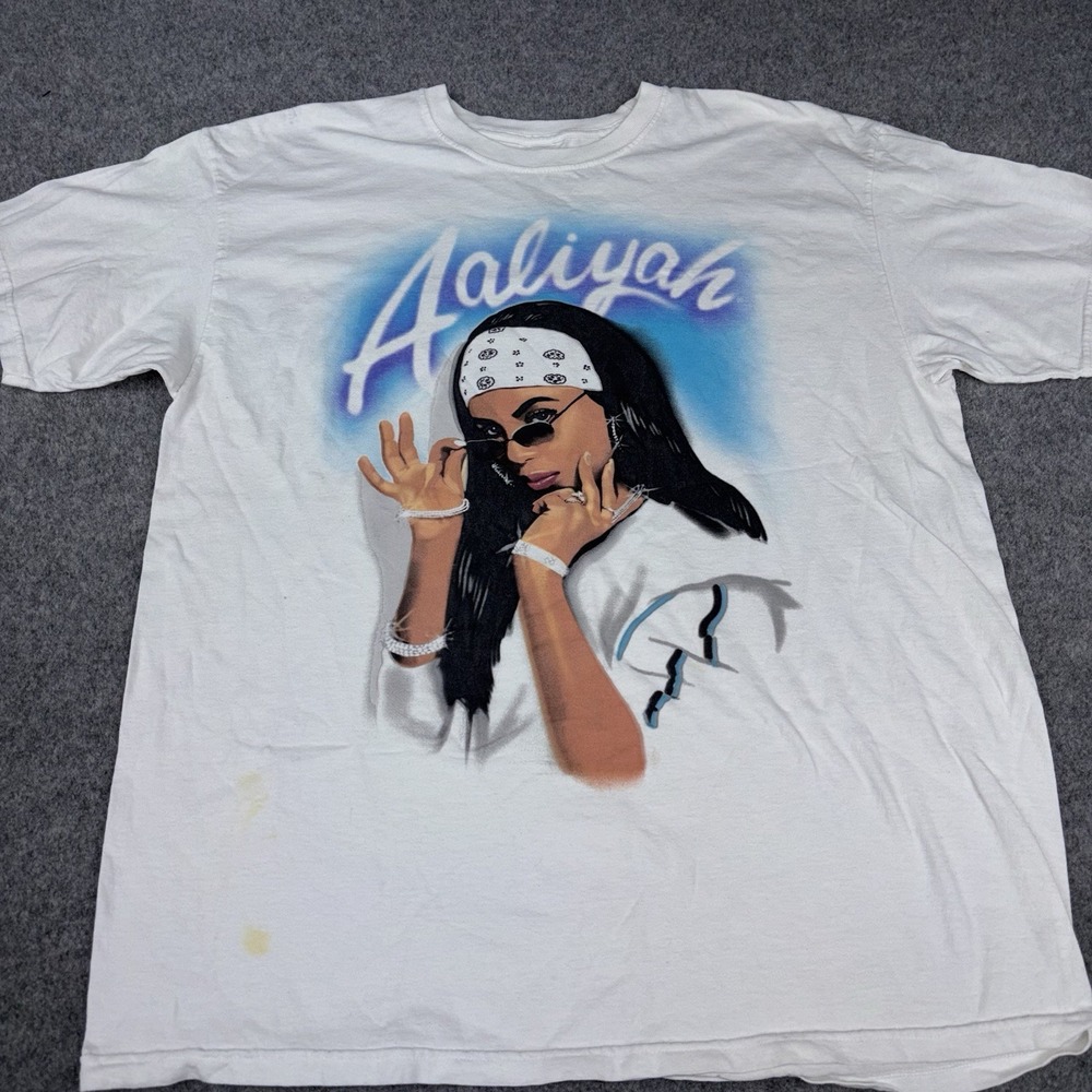Aaliyah Shirt Xl Graphic Tee White Short Sleeve R&B Rap Hip Hop Y2K Style Unisex